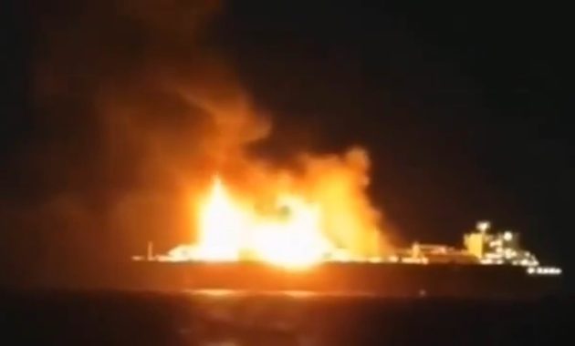 Russian Gas Ship Burns in Mediterranean After Drone Strike